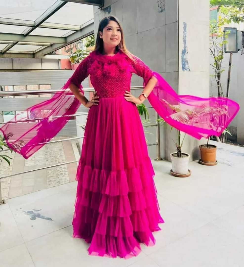 Premium,net,fabric,and,Embroidery,and,sequence,work,Barbi,Grown,