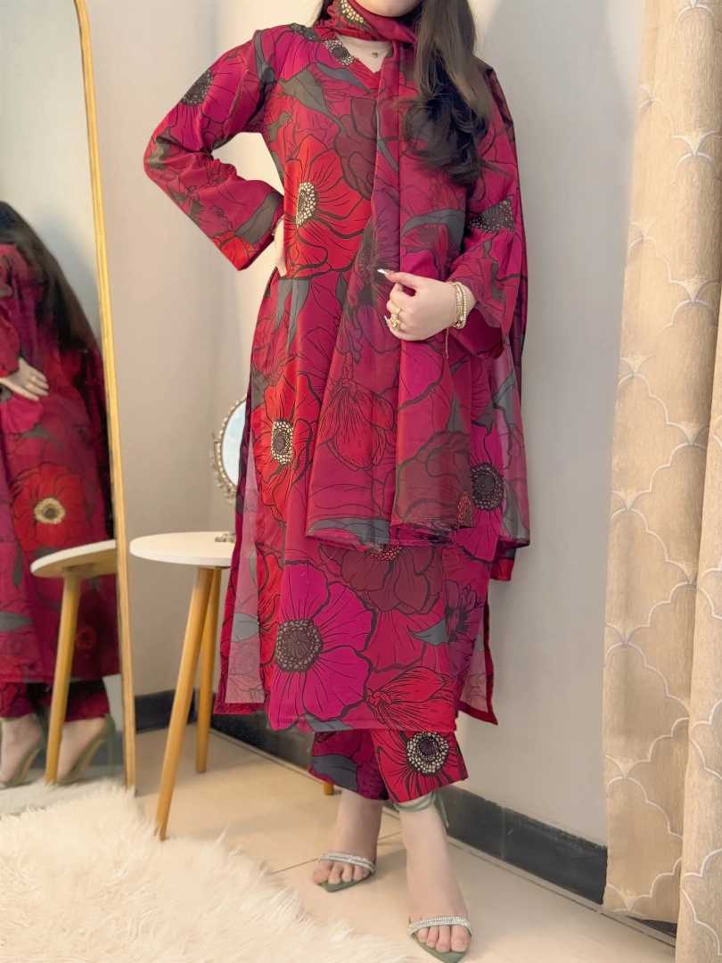 Rose,Valley,–,Floral,Printed,Suit,Set